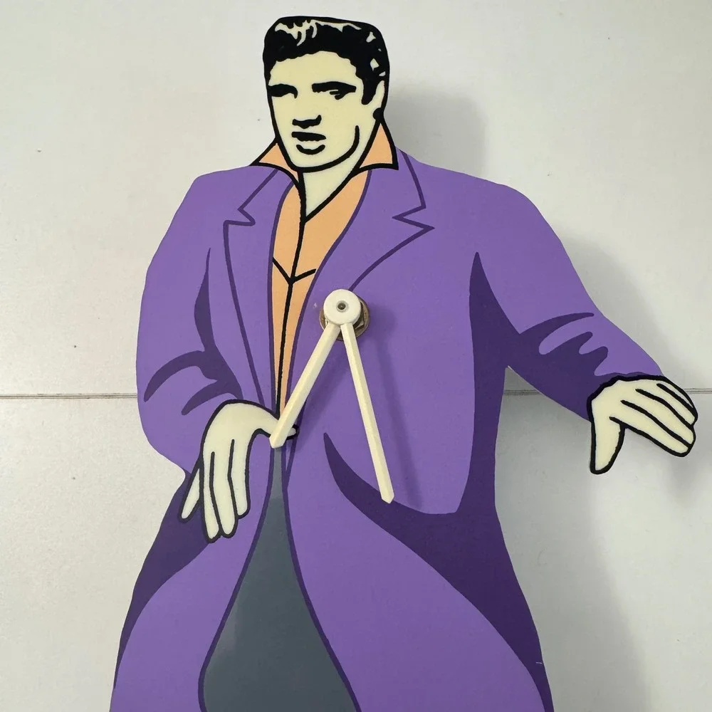 Vintage Elvis Presley Pendulum Wall Clock Purple Suit Dancing Legs Delitone 90's